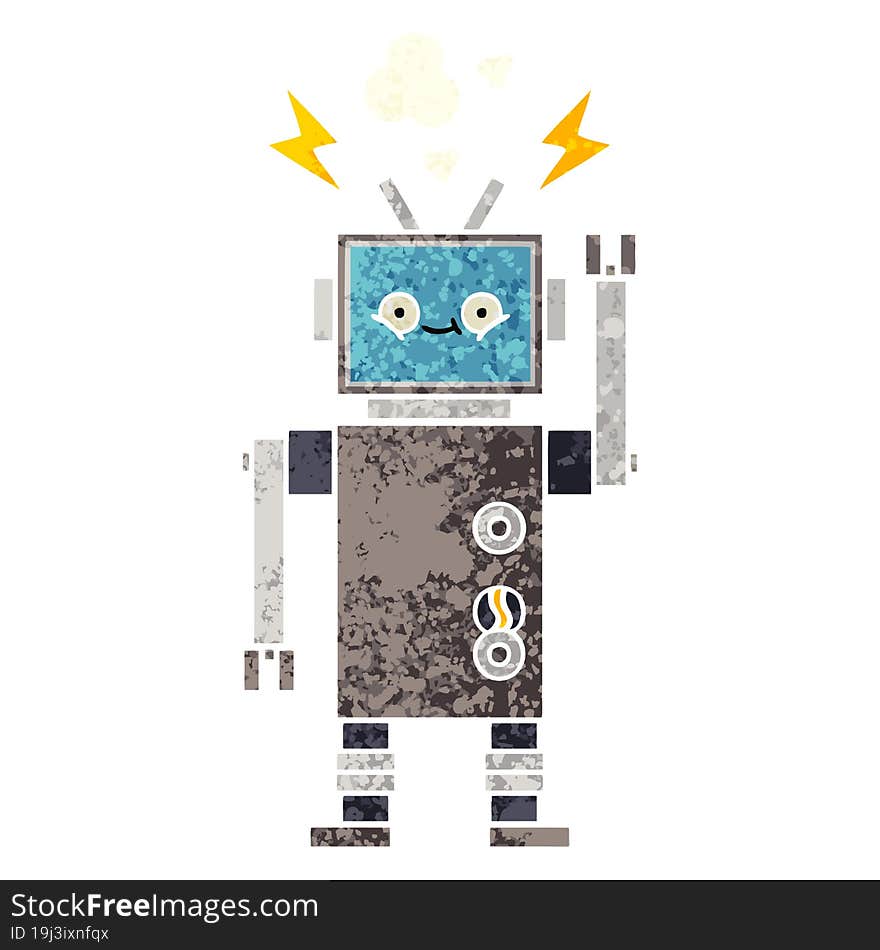 Retro Illustration Style Cartoon Robot