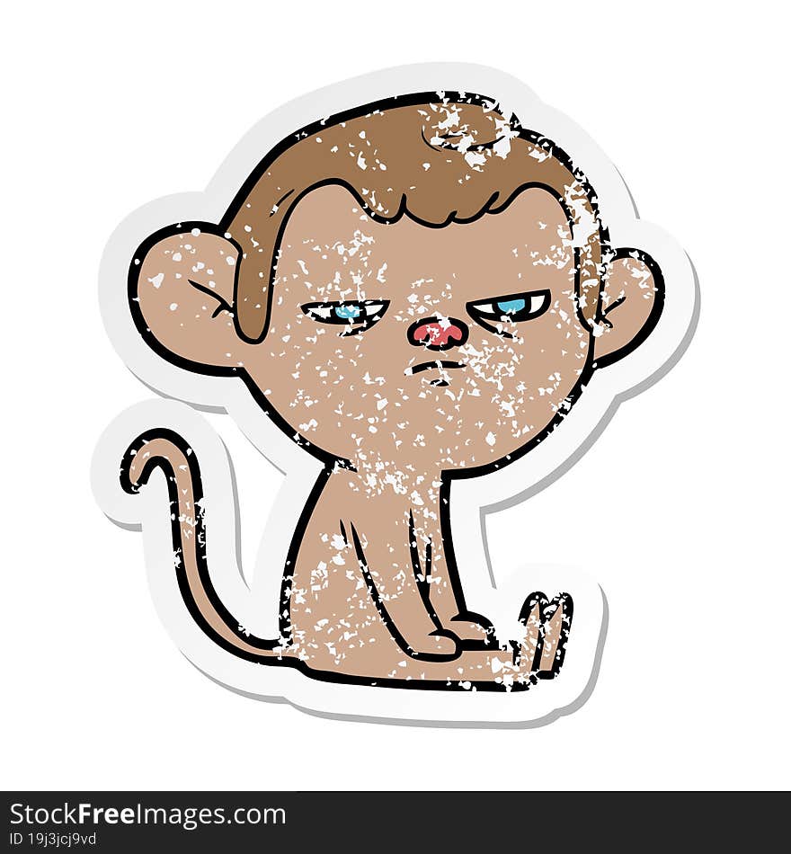 distressed sticker of a cartoon annoyed monkey