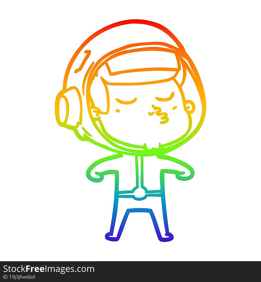 Rainbow Gradient Line Drawing Cartoon Confident Astronaut