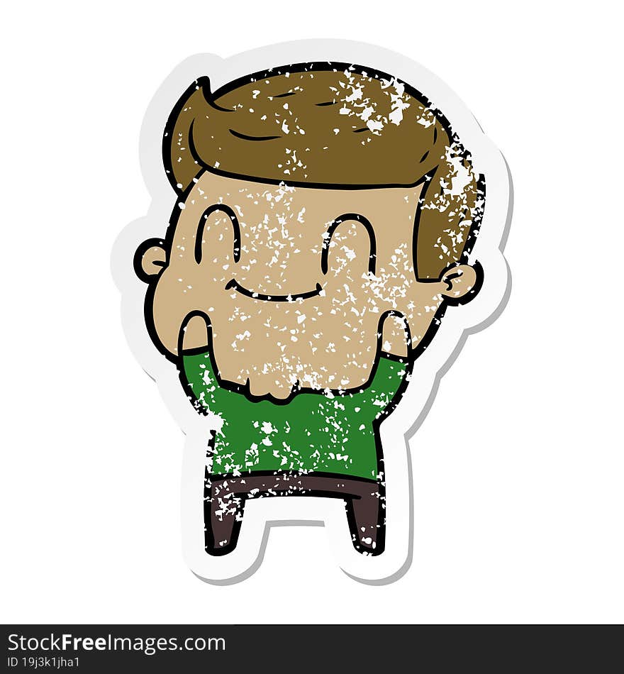 distressed sticker of a cartoon friendly man