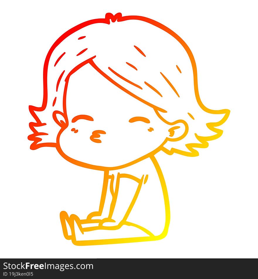 warm gradient line drawing cartoon woman sitting