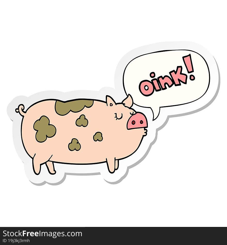 cartoon oinking pig and speech bubble sticker