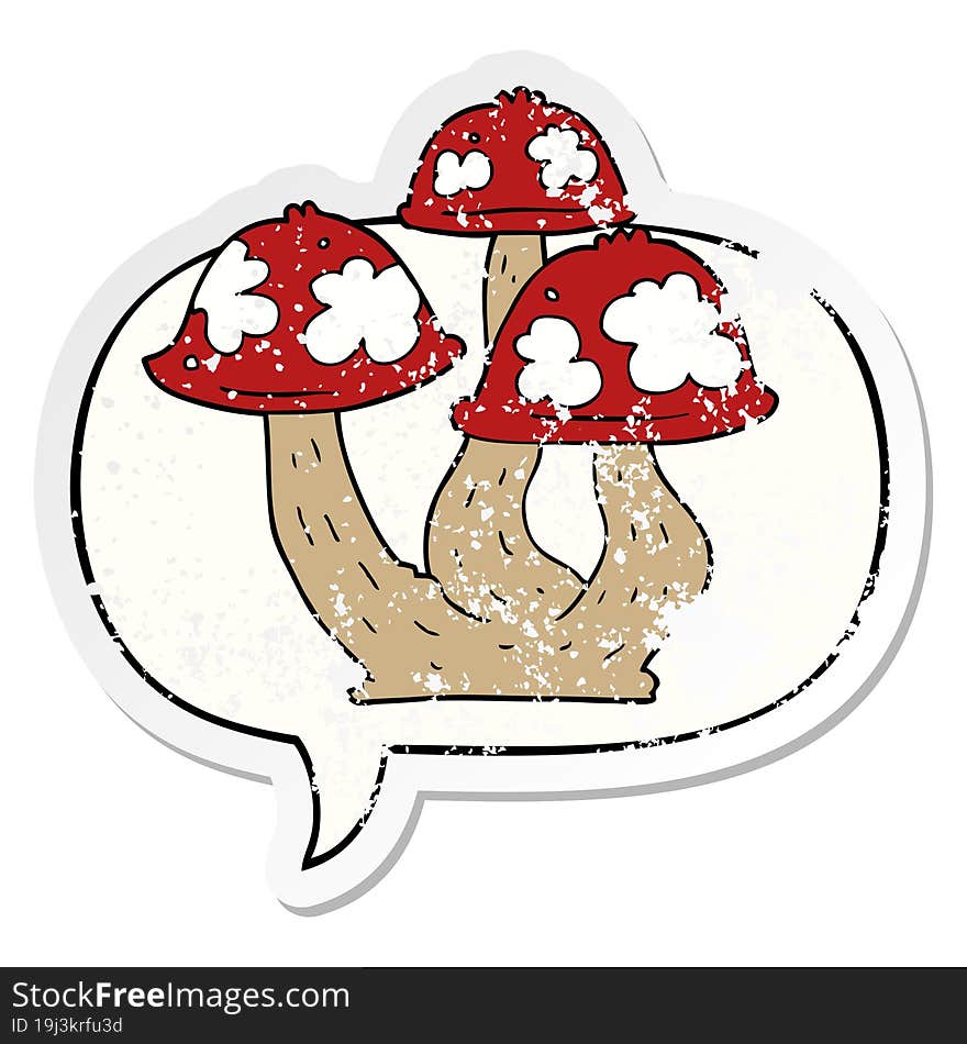 cartoon mushrooms and speech bubble distressed sticker