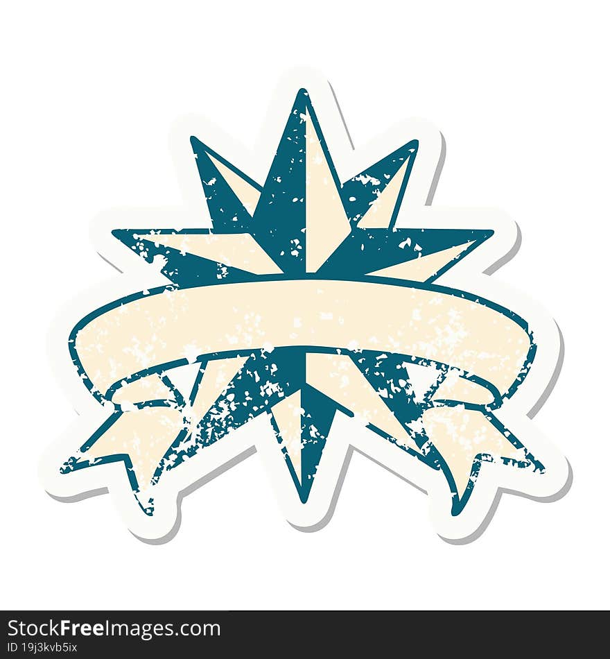 Grunge Sticker With Banner Of A Star