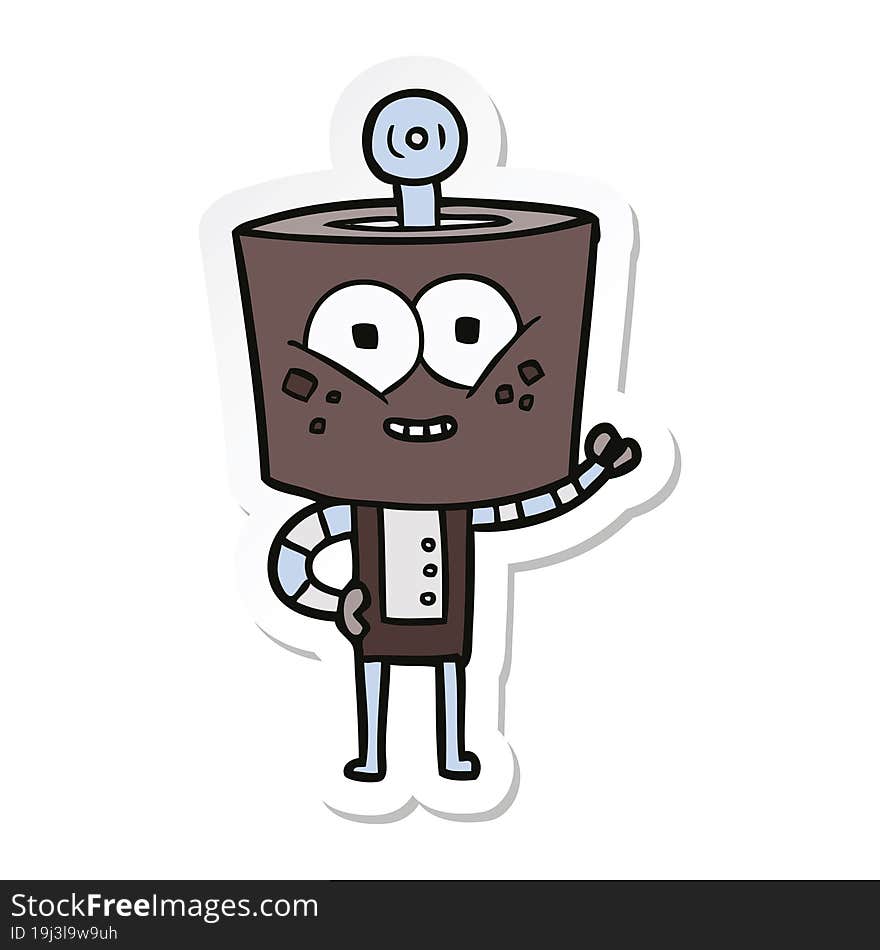 Sticker Of A Happy Cartoon Robot