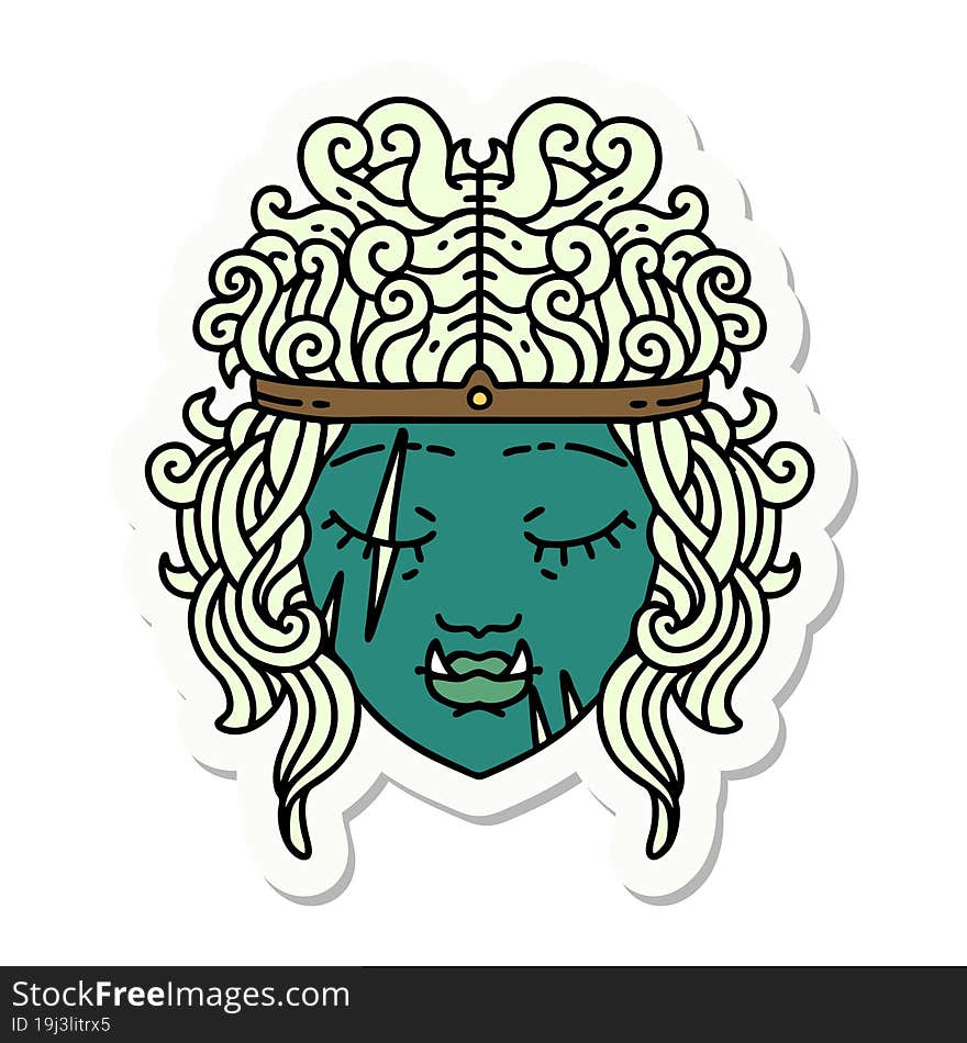 sticker of a orc barbarian character face. sticker of a orc barbarian character face