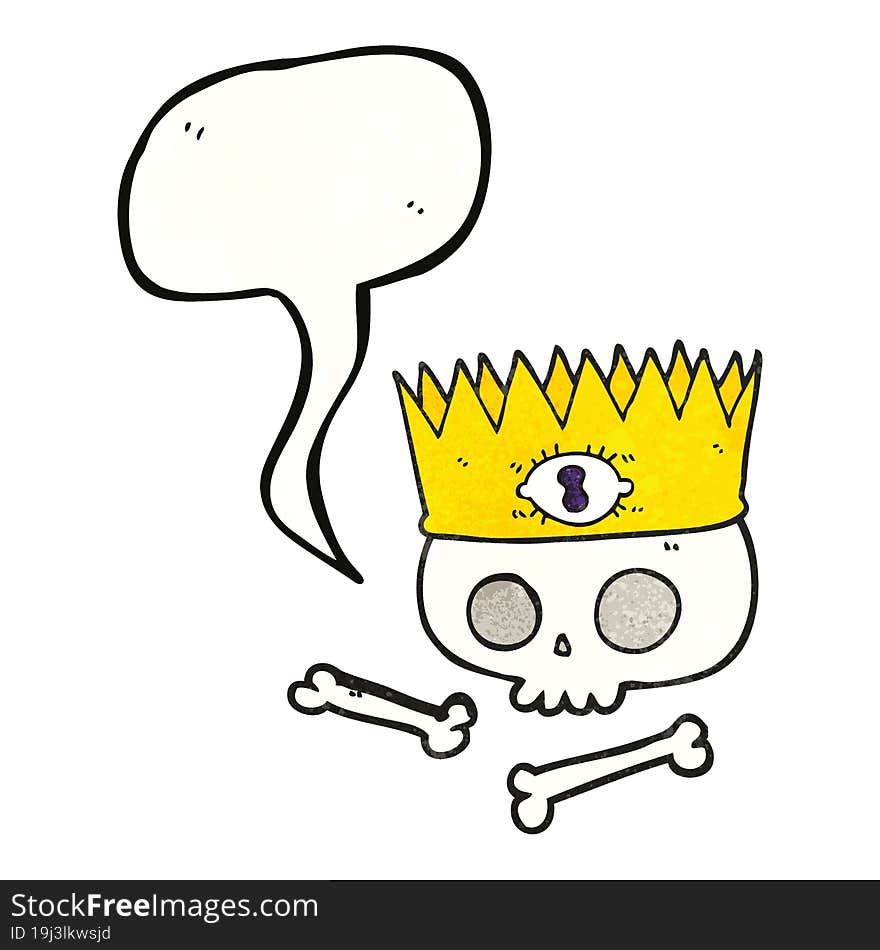 speech bubble textured cartoon magic crown on old skull