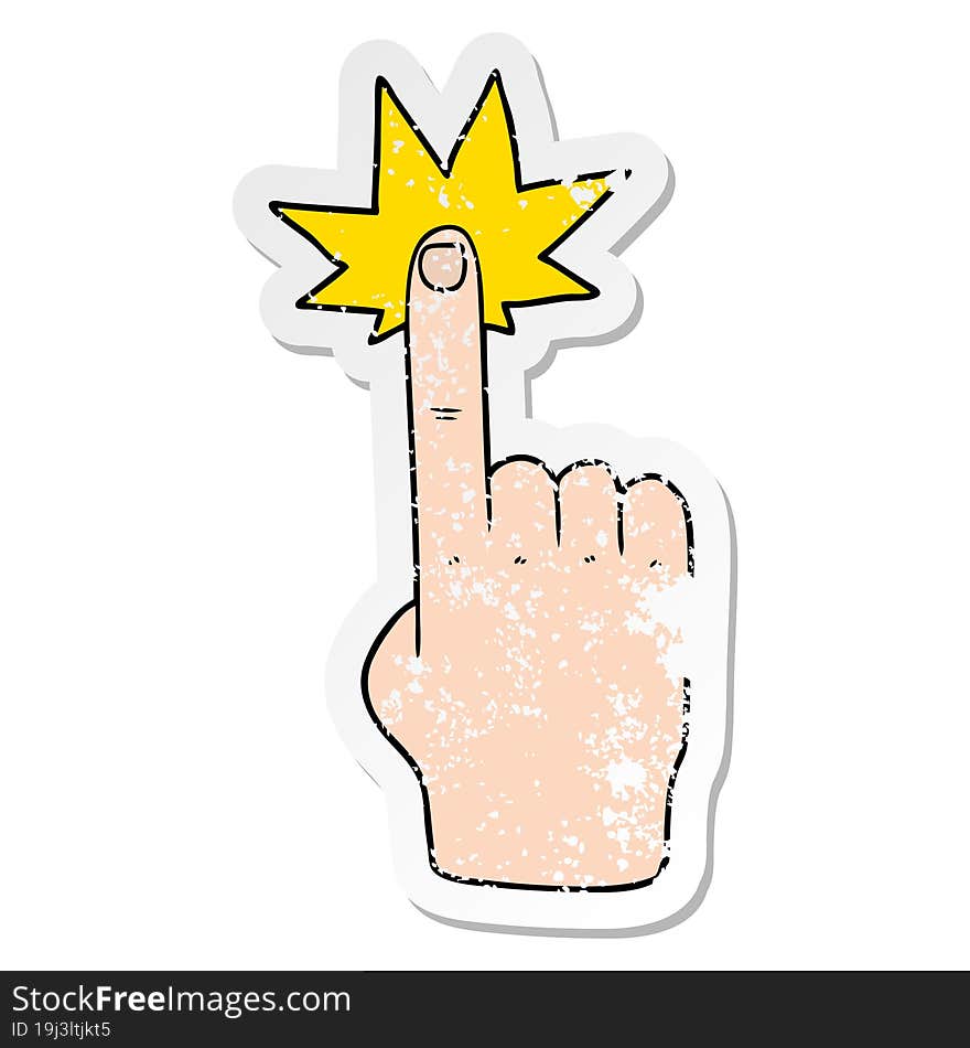 distressed sticker of a cartoon pointing hand