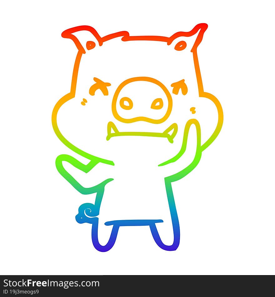 rainbow gradient line drawing angry cartoon pig