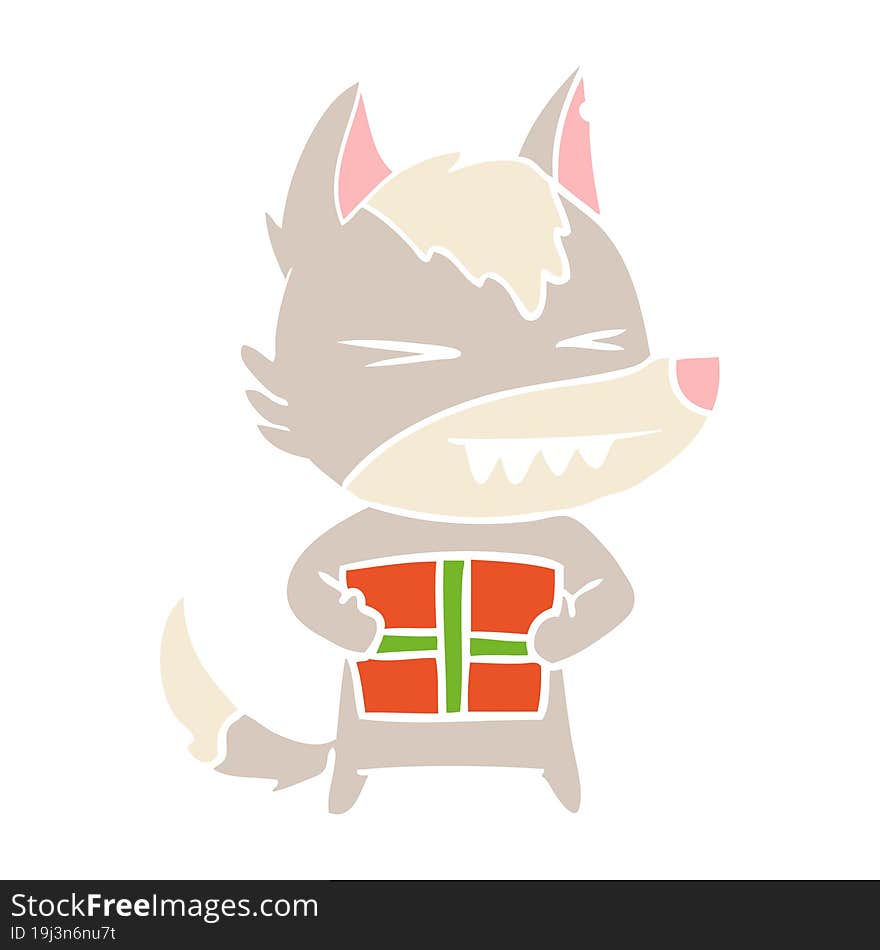 Angry Christmas Wolf Flat Color Style Cartoon