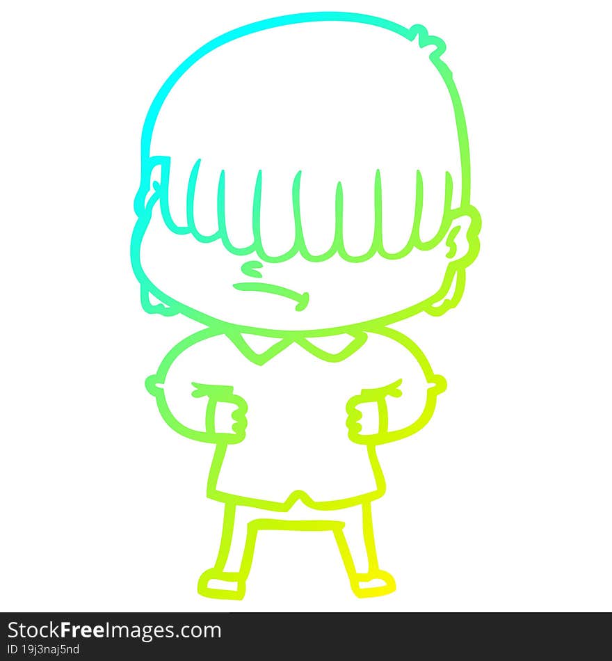 cold gradient line drawing cartoon boy with untidy hair