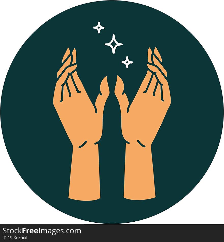 iconic tattoo style image of reaching hands. iconic tattoo style image of reaching hands