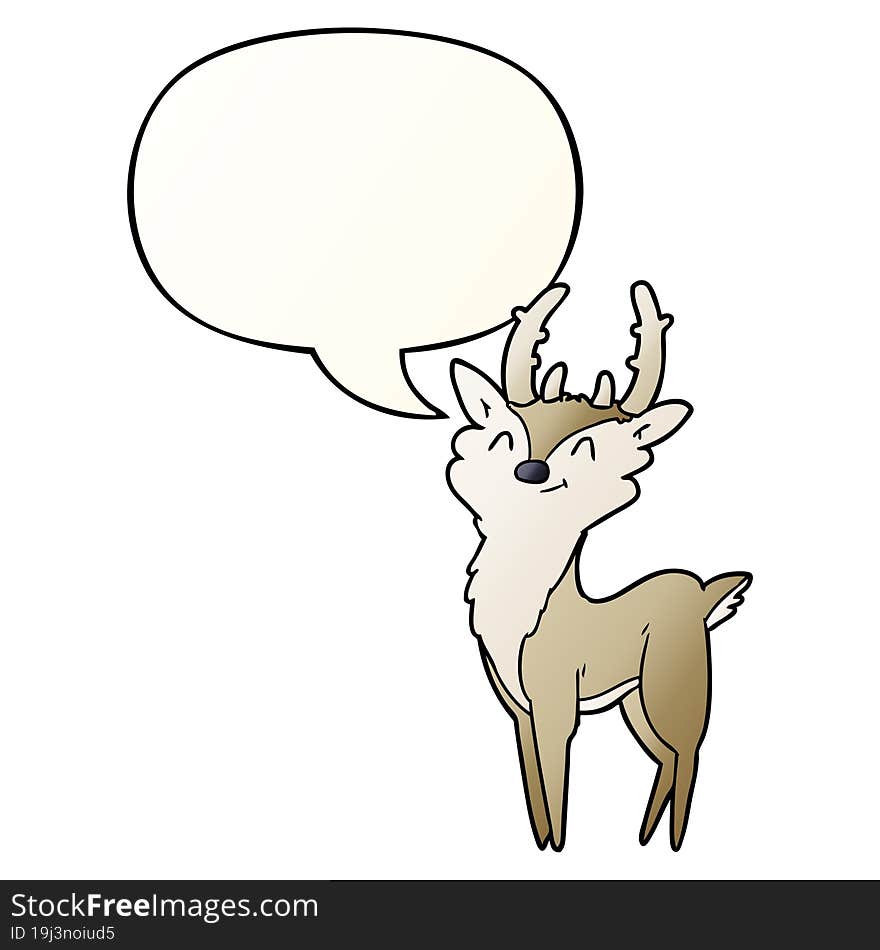 cartoon happy stag with speech bubble in smooth gradient style