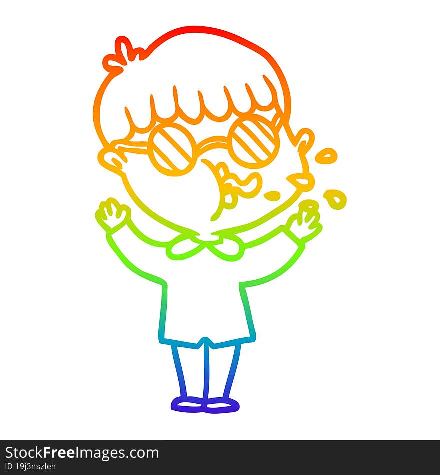 rainbow gradient line drawing cartoon boy wearing spectacles