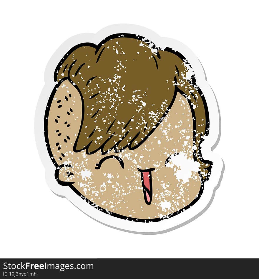 distressed sticker of a cartoon female face