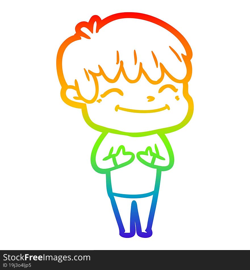 rainbow gradient line drawing of a cartoon happy boy