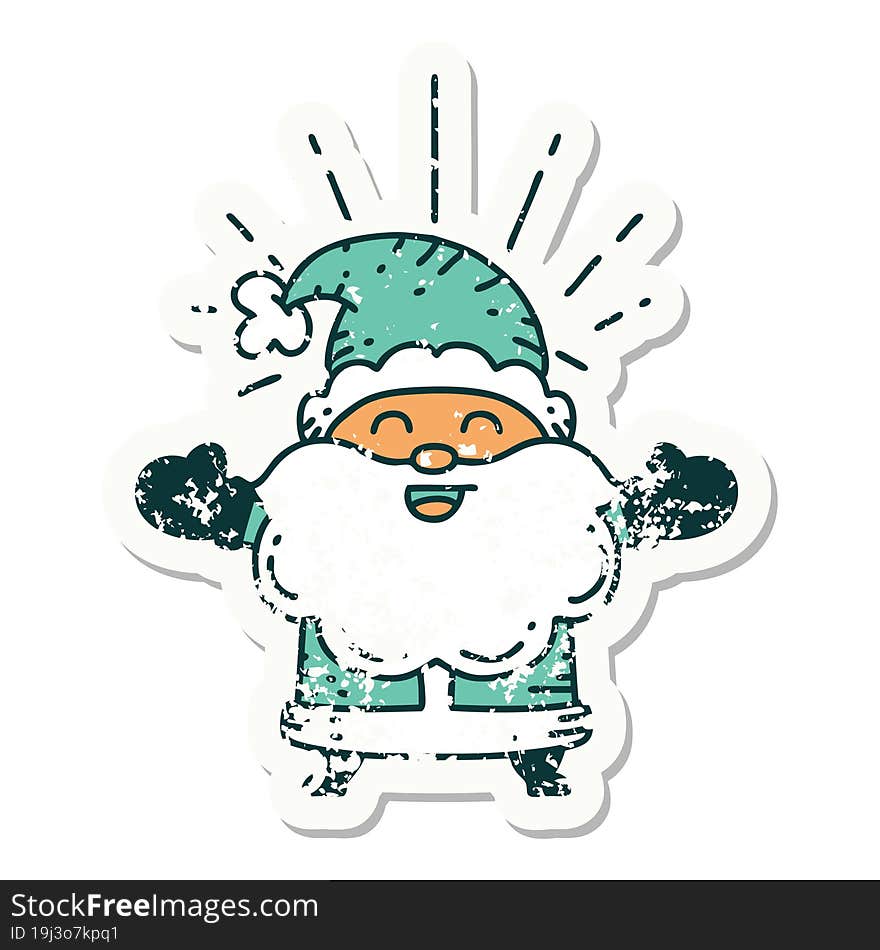 grunge sticker of tattoo style happy santa claus christmas character