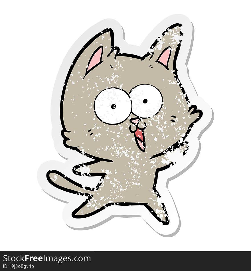 distressed sticker of a funny cartoon cat