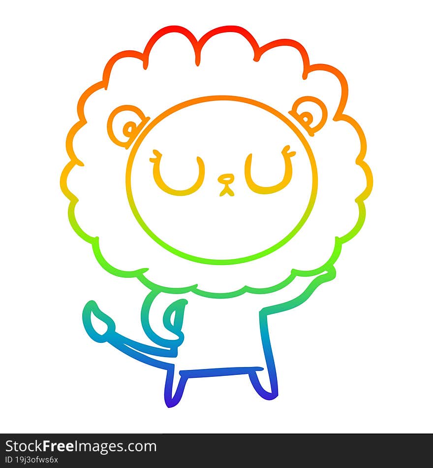 rainbow gradient line drawing of a cartoon lion