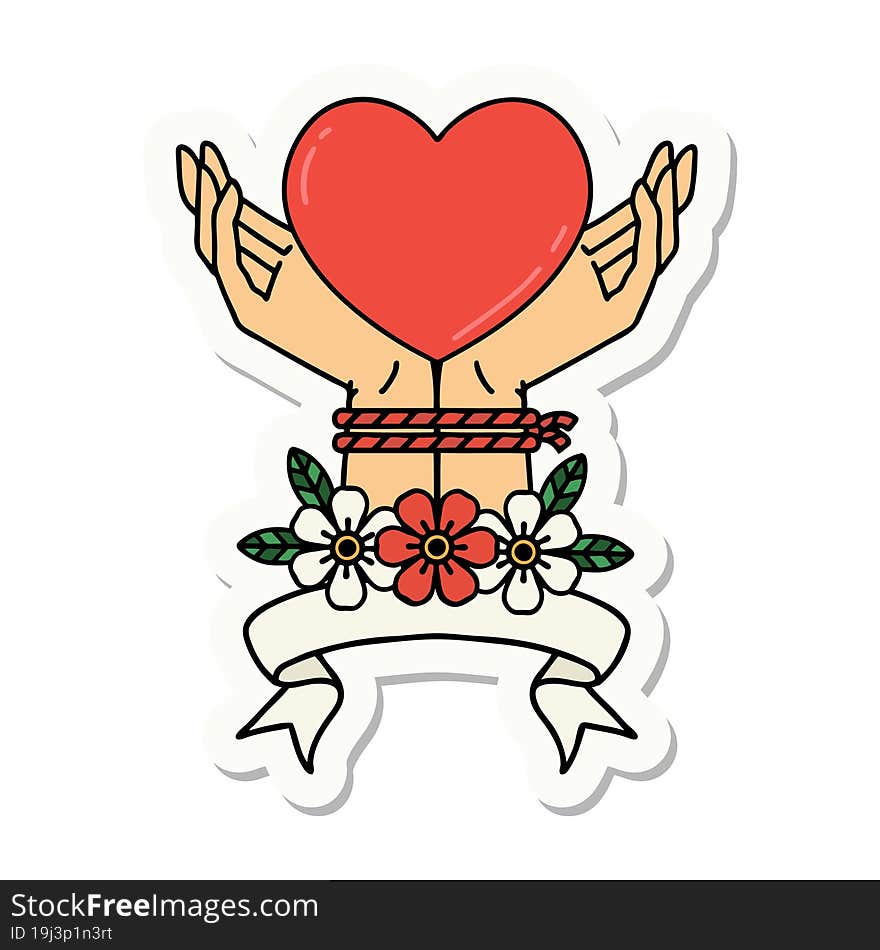 Tattoo Sticker With Banner Of Tied Hands And A Heart