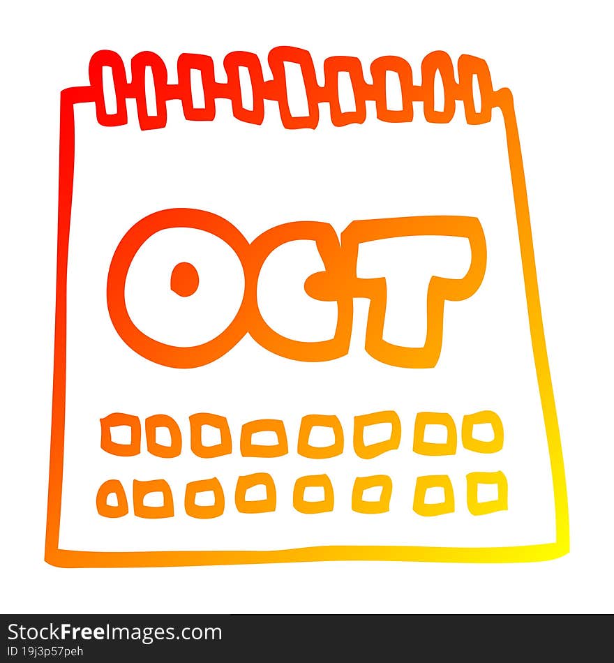 warm gradient line drawing cartoon calendar showing month of october