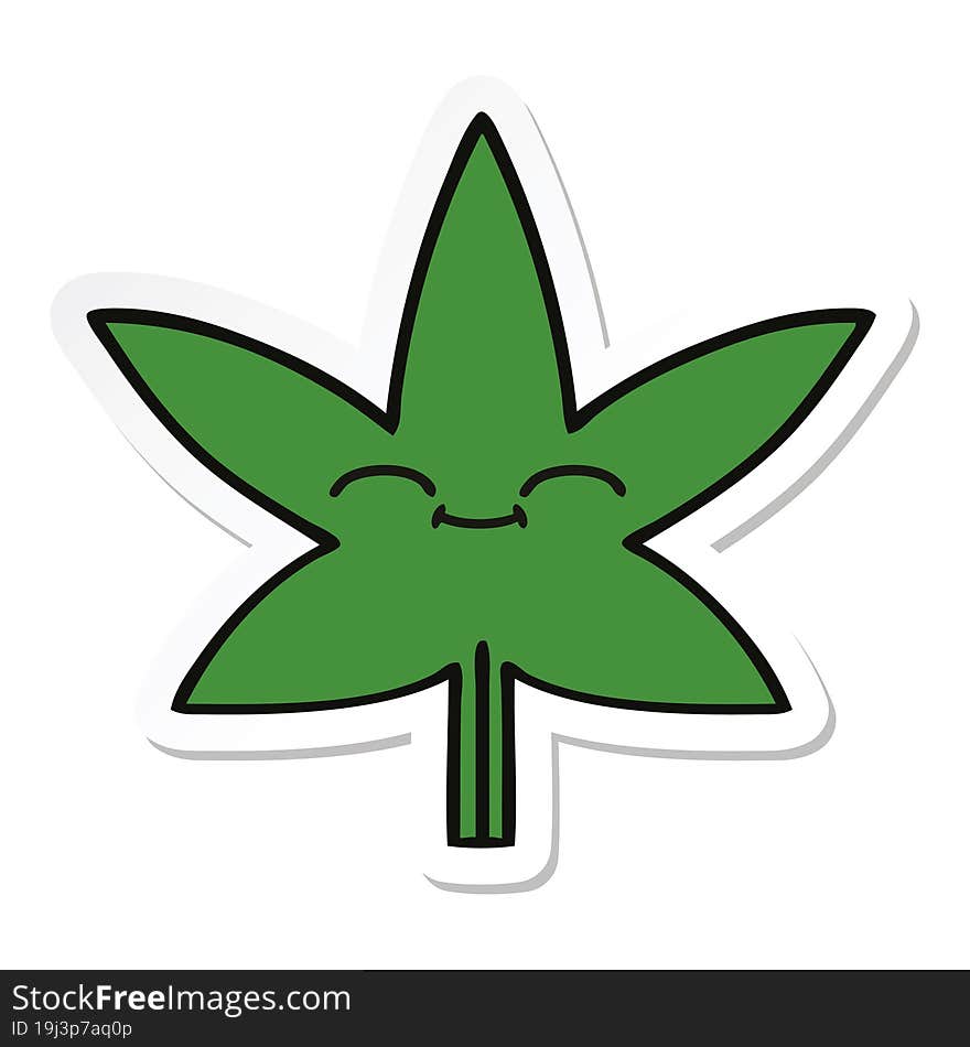 Sticker Of A Cute Cartoon Marijuana Leaf