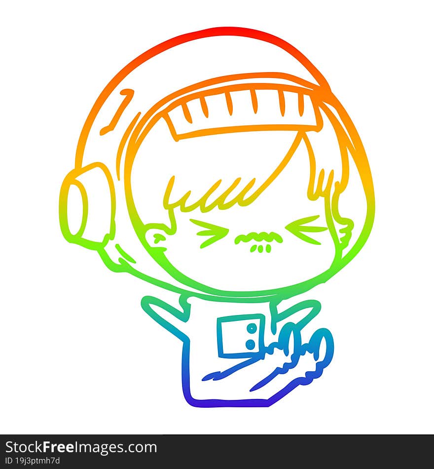 rainbow gradient line drawing of a cartoon astronaut woman