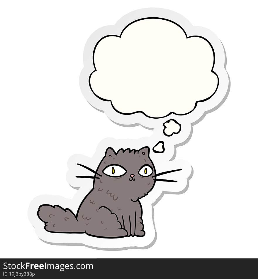 cartoon cat with thought bubble as a printed sticker