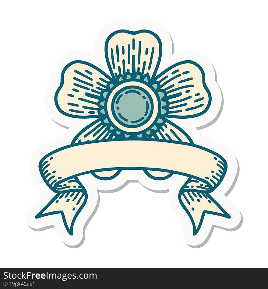 Tattoo Sticker With Banner Of A Flower