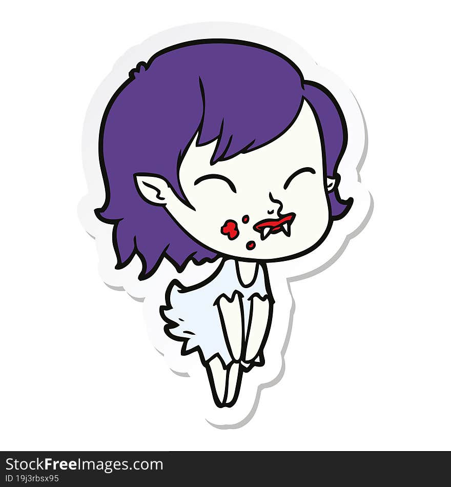 Sticker Of A Cartoon Vampire Girl With Blood On Cheek