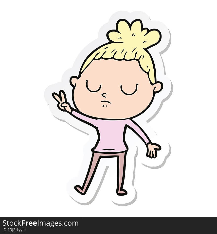 Sticker Of A Cartoon Calm Woman