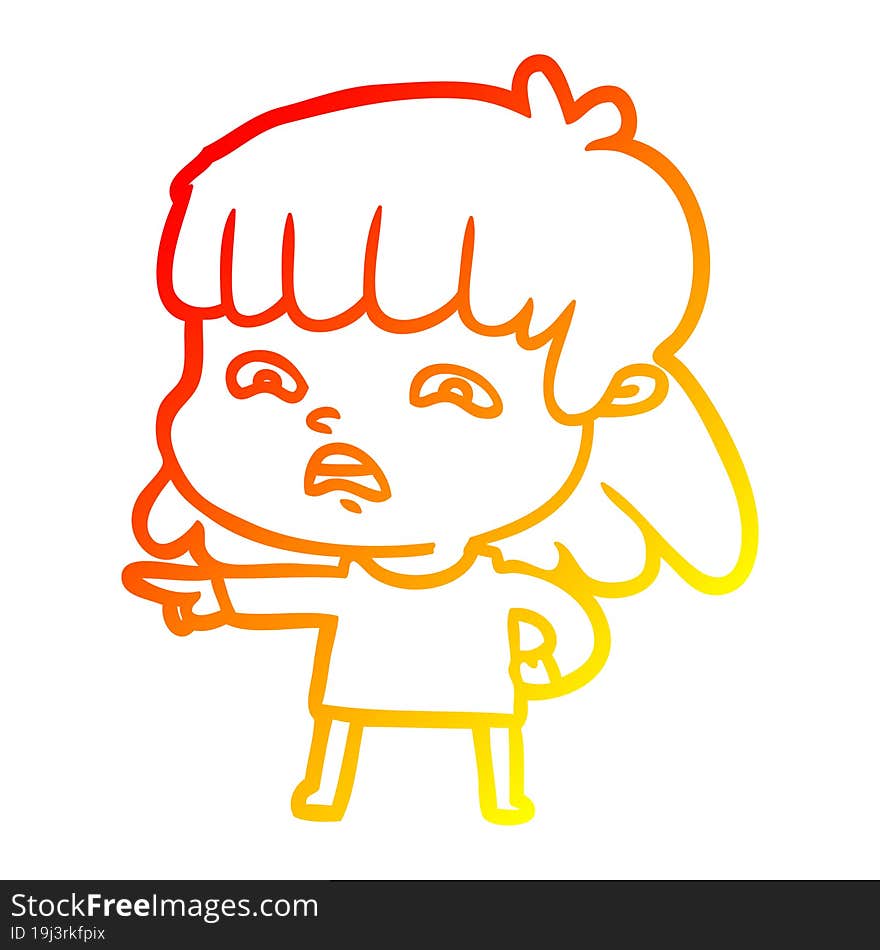 Warm Gradient Line Drawing Cartoon Worried Woman