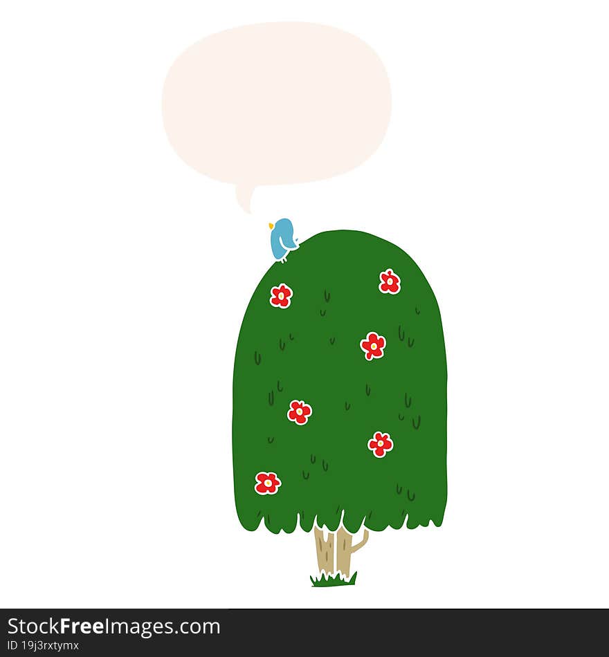 cartoon tall tree and speech bubble in retro style