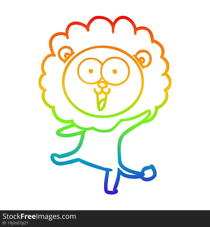 rainbow gradient line drawing of a happy cartoon lion