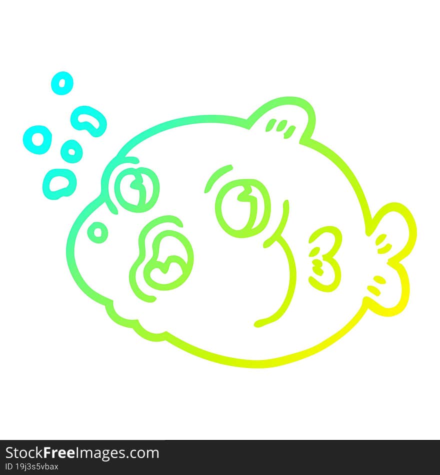 cold gradient line drawing cartoon fish blowing bubbles