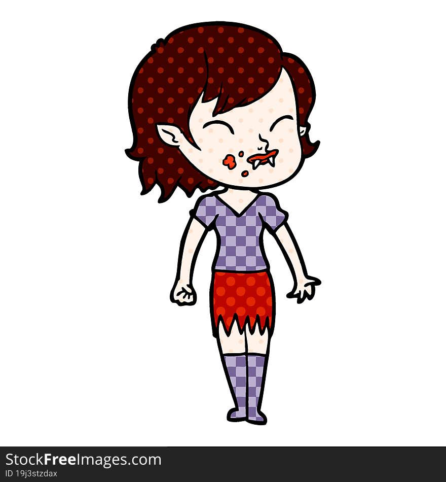 cartoon vampire girl with blood on cheek. cartoon vampire girl with blood on cheek