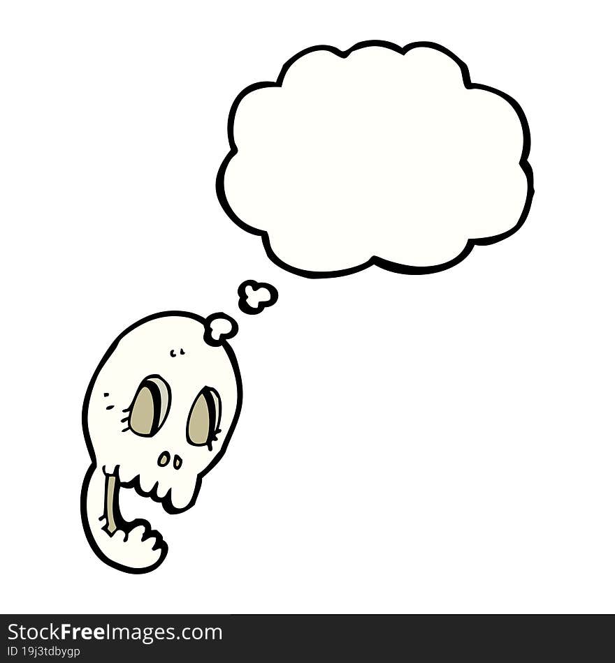 funny cartoon skull with thought bubble