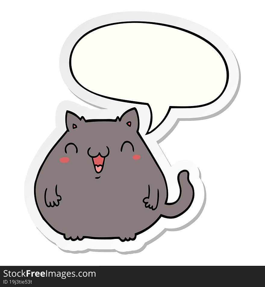 cartoon cat with speech bubble sticker. cartoon cat with speech bubble sticker