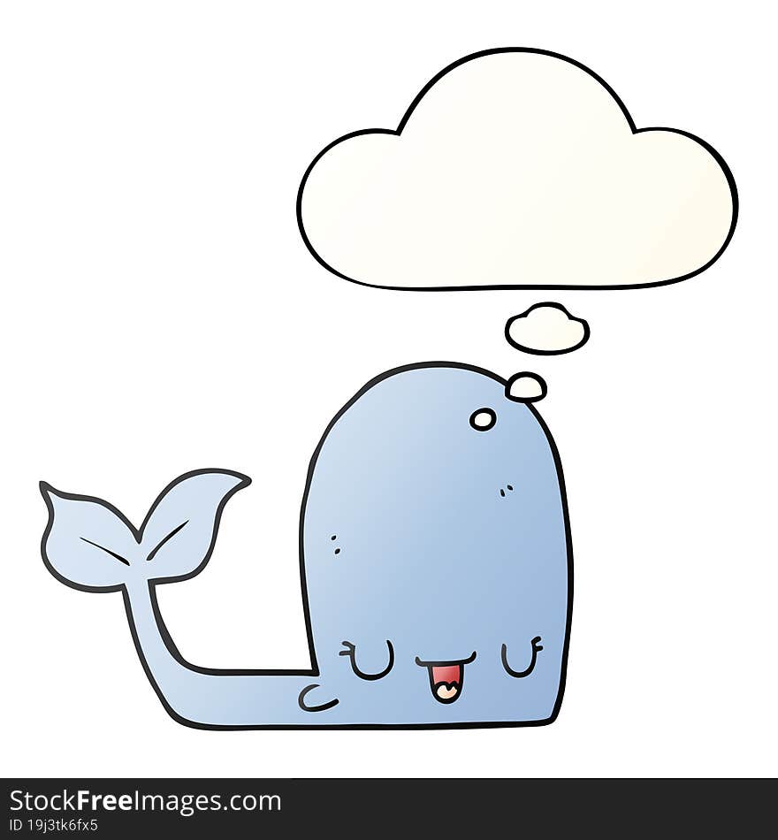 cartoon happy whale and thought bubble in smooth gradient style