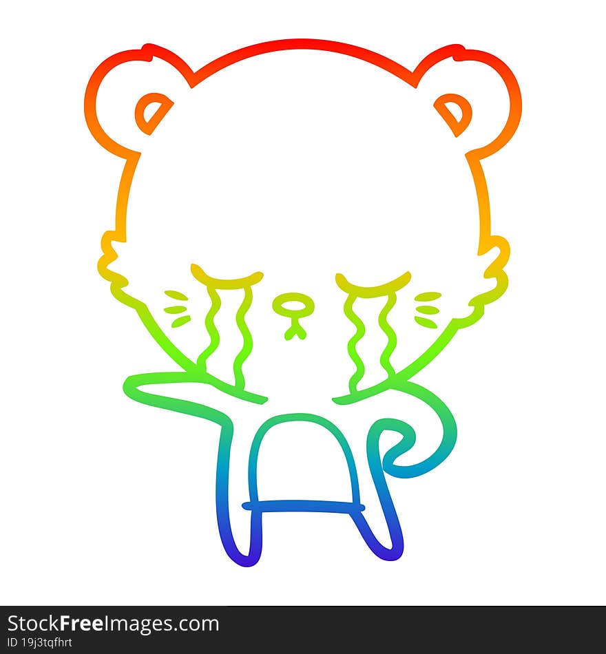 rainbow gradient line drawing crying cartoon bear