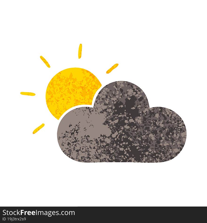 retro illustration style cartoon sun and storm cloud