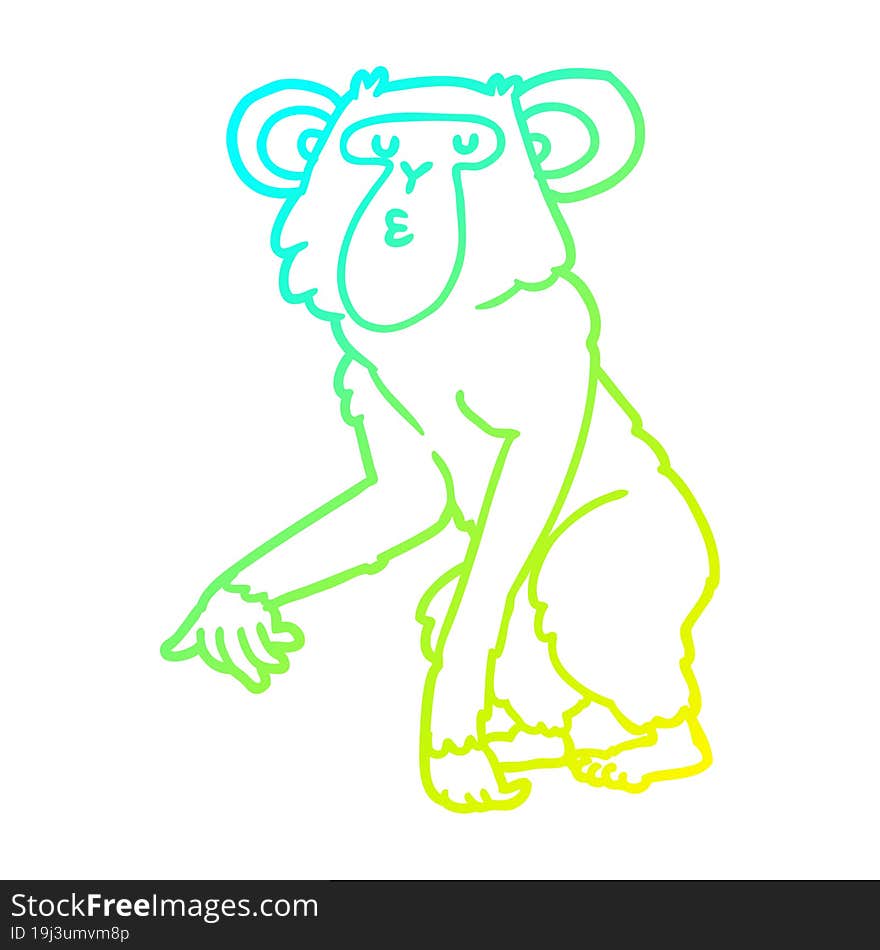 Cold Gradient Line Drawing Cartoon Chimpanzee