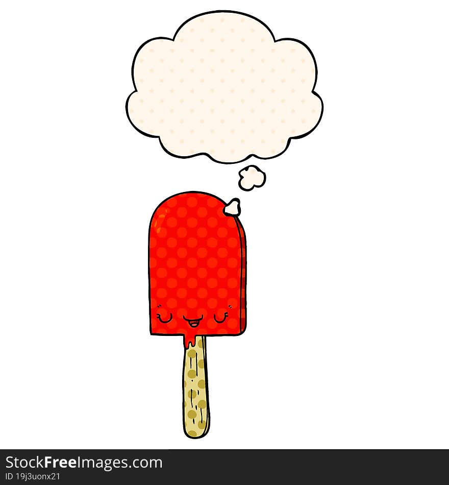 cartoon ice lolly and thought bubble in comic book style