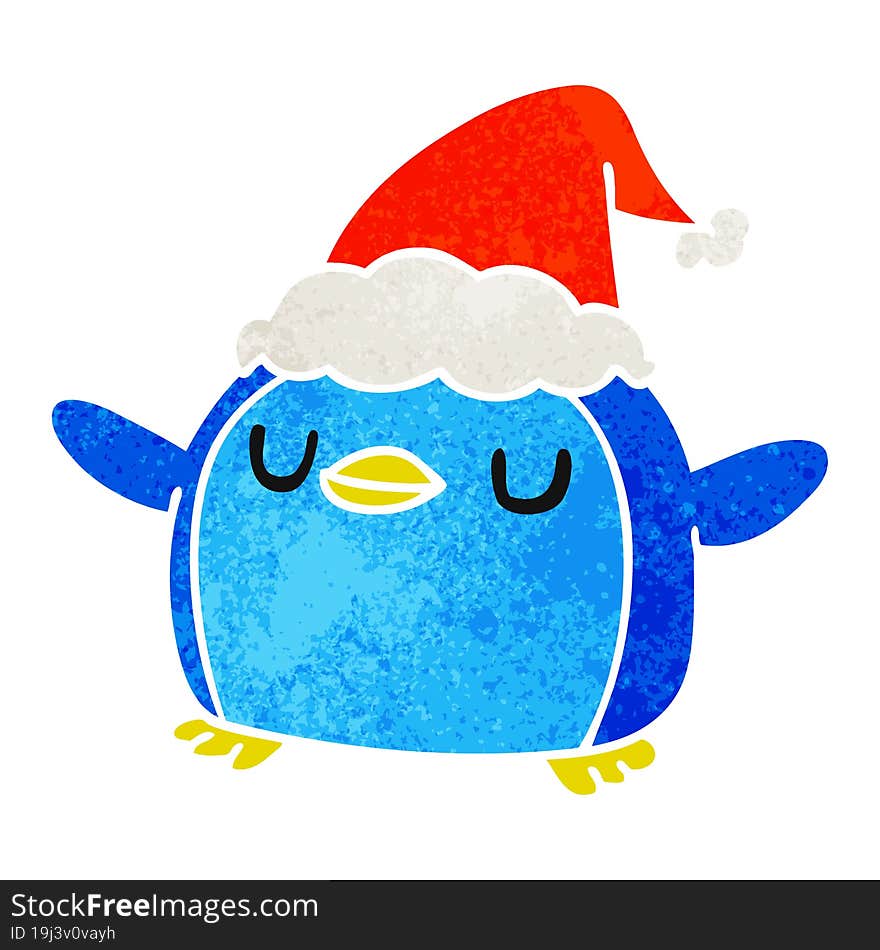 christmas retro cartoon of kawaii penguin