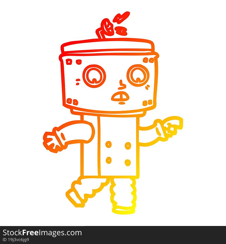 warm gradient line drawing cartoon robot pointing