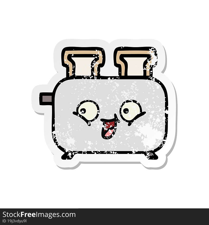 Distressed Sticker Of A Cute Cartoon Of A Toaster