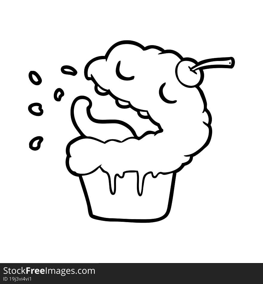 funny line drawing of a cupcake. funny line drawing of a cupcake