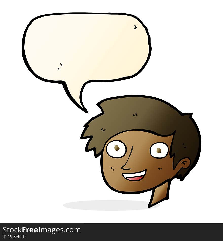 cartoon happy boy face with speech bubble