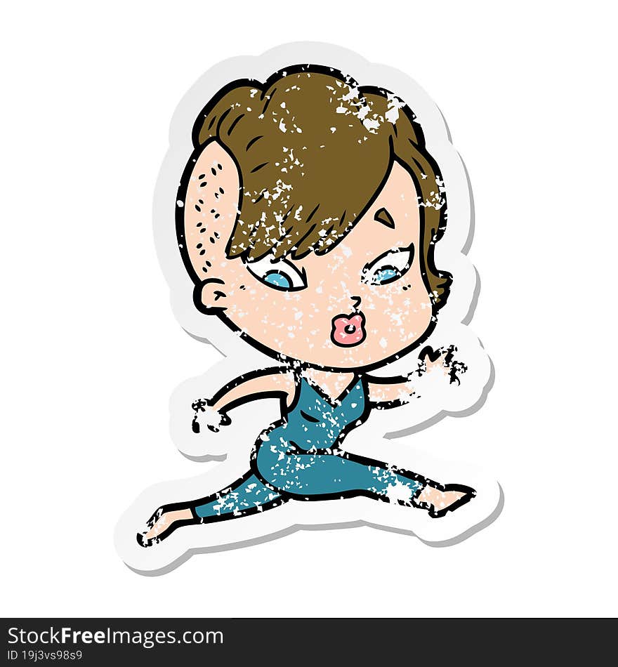 Distressed Sticker Of A Cartoon Surprised Girl