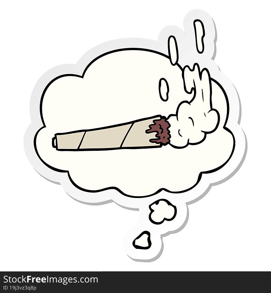 cartoon marijuana joint and thought bubble as a printed sticker